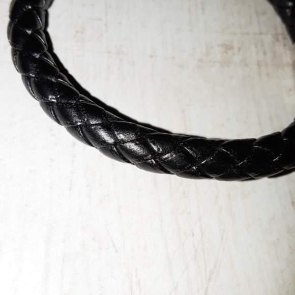 Stainless Steel Black Braid Leather Men's Bracelet - Picture 6 of 6
